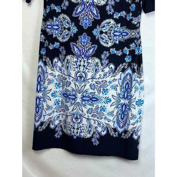 Eliza J Women's Size 4 Blue/White Knee Length Pullover Floral Print Knit Dress - Picture 8 of 8